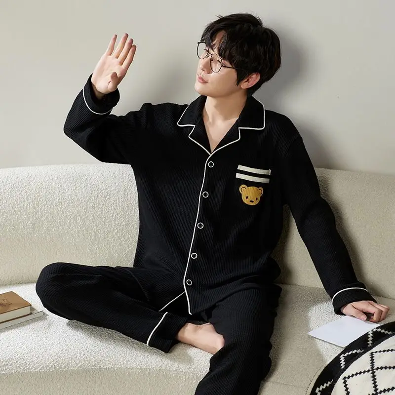 

Men Pajamas Set Sleepwear For Man Shirt Cotton Long Sleeve Cardigan Pijama 2Pc Autumn Winter Male Homewear Night Wear Loungewear