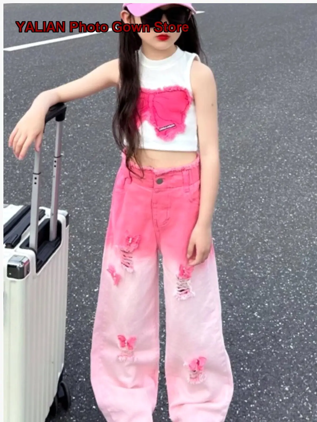 Girls Denim Wide Leg Pants Summer 2025 Ripped Stylish Loose Breathable Trendy
