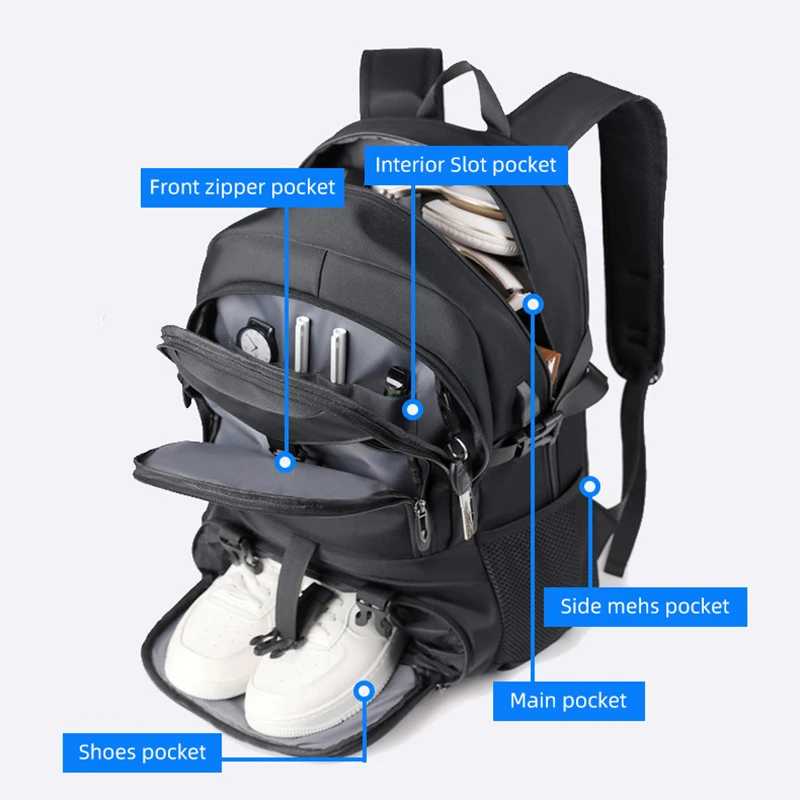 Multifunctional Leisure Backpacks Large Travel Backpack  Independent Shoe Compartment Business Bag Outdoor Sport Waterproof Bags