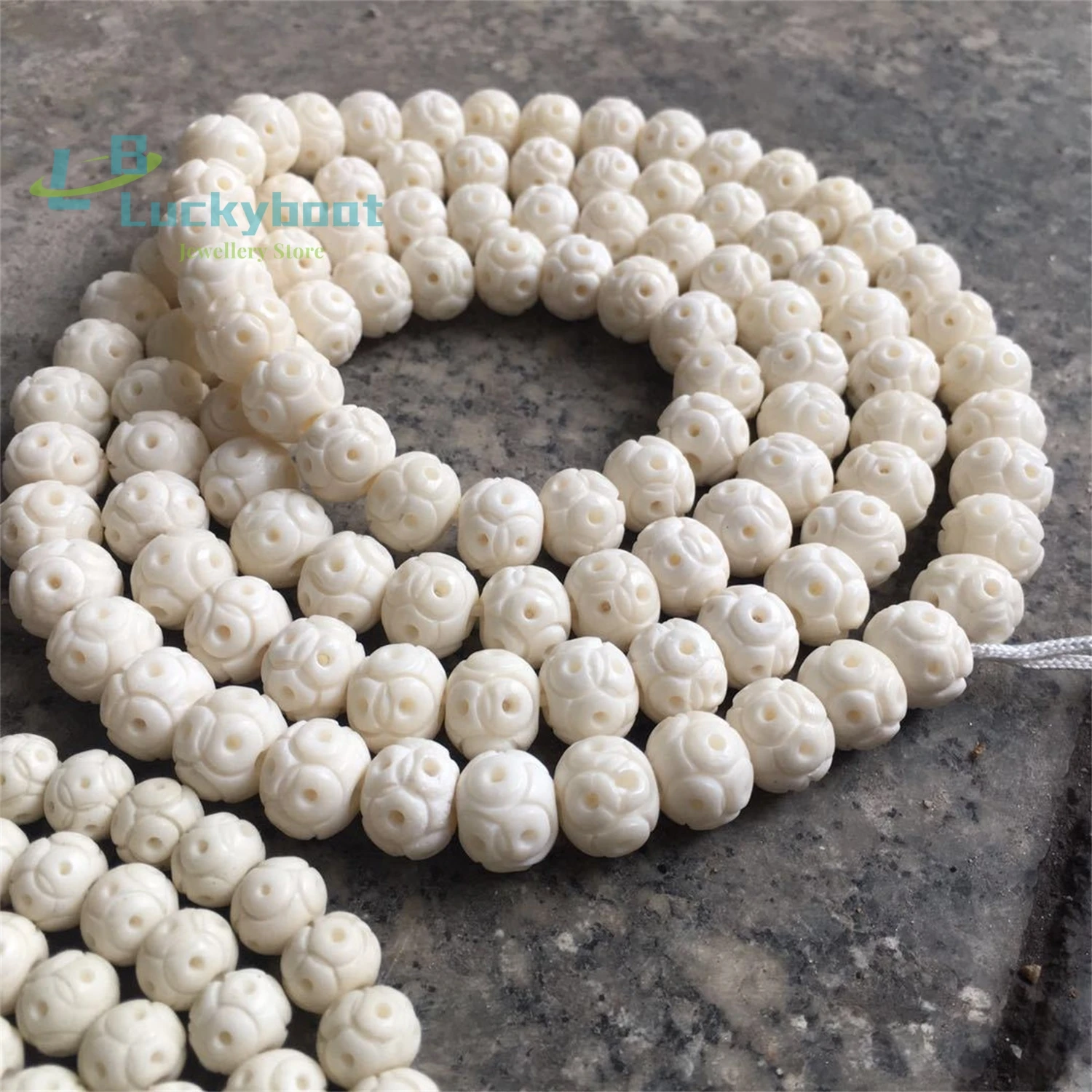 108 natural Tibetan deer bone handmade carved retro beads, white Road Tong auspicious Buddha beads, men\'s and women\'s jewelry