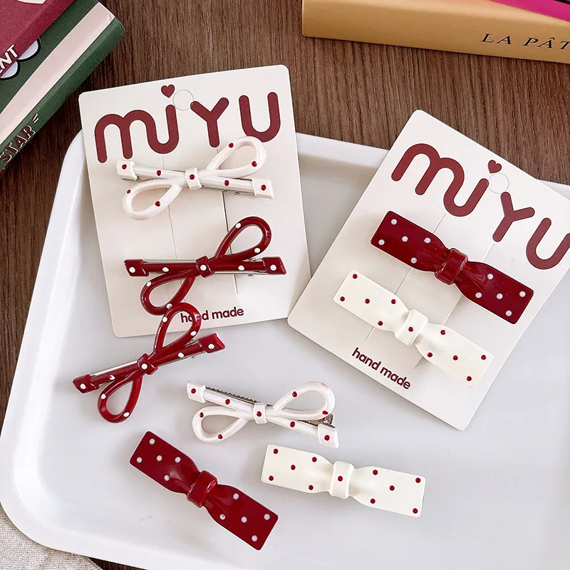 

Korean Style Sweet Angora Bow Polka Dot Side Clips – Beige Girlish Hair Accessories