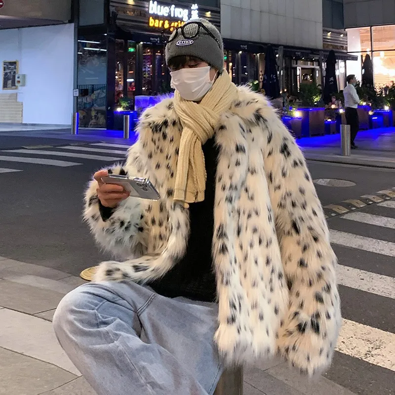 

Мужское пальто из искусственного меха, зимняя теплая верхняя одежда с лисьим мехом и длинными рукавами, куртка с отложным воротником, ветровка, пальто High Street, сращенные