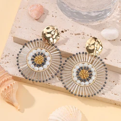 INKDEW Round Bohemia Drop Earrings for Women Big Long Earrings Handmade Crystal Faceted Beads Earrings Jewelry Gift boho EA136