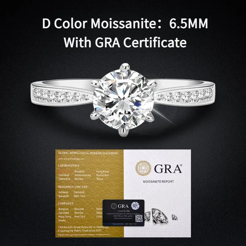 SG فاخر 925 فضة كلاسيكي خاتم للنساء ستة مخلب مجوهرات بسيطة 1ct مويسانيتي خاتم تقليد الماس المرأة خاتم