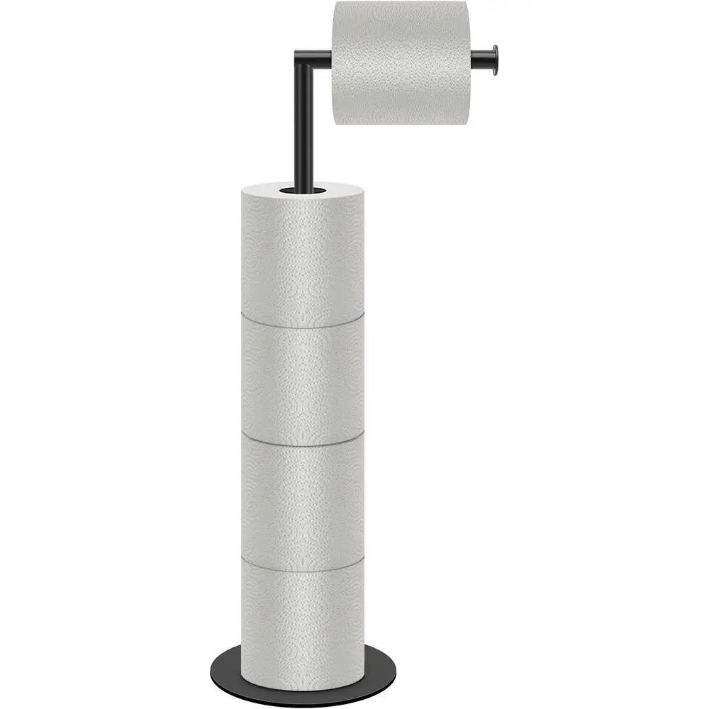 Toilet Paper Holder Stand with Balanced Base, Tissue Roll Holder for Bathroom/Kitchen Countertop (Matte Black, Metal Base)
