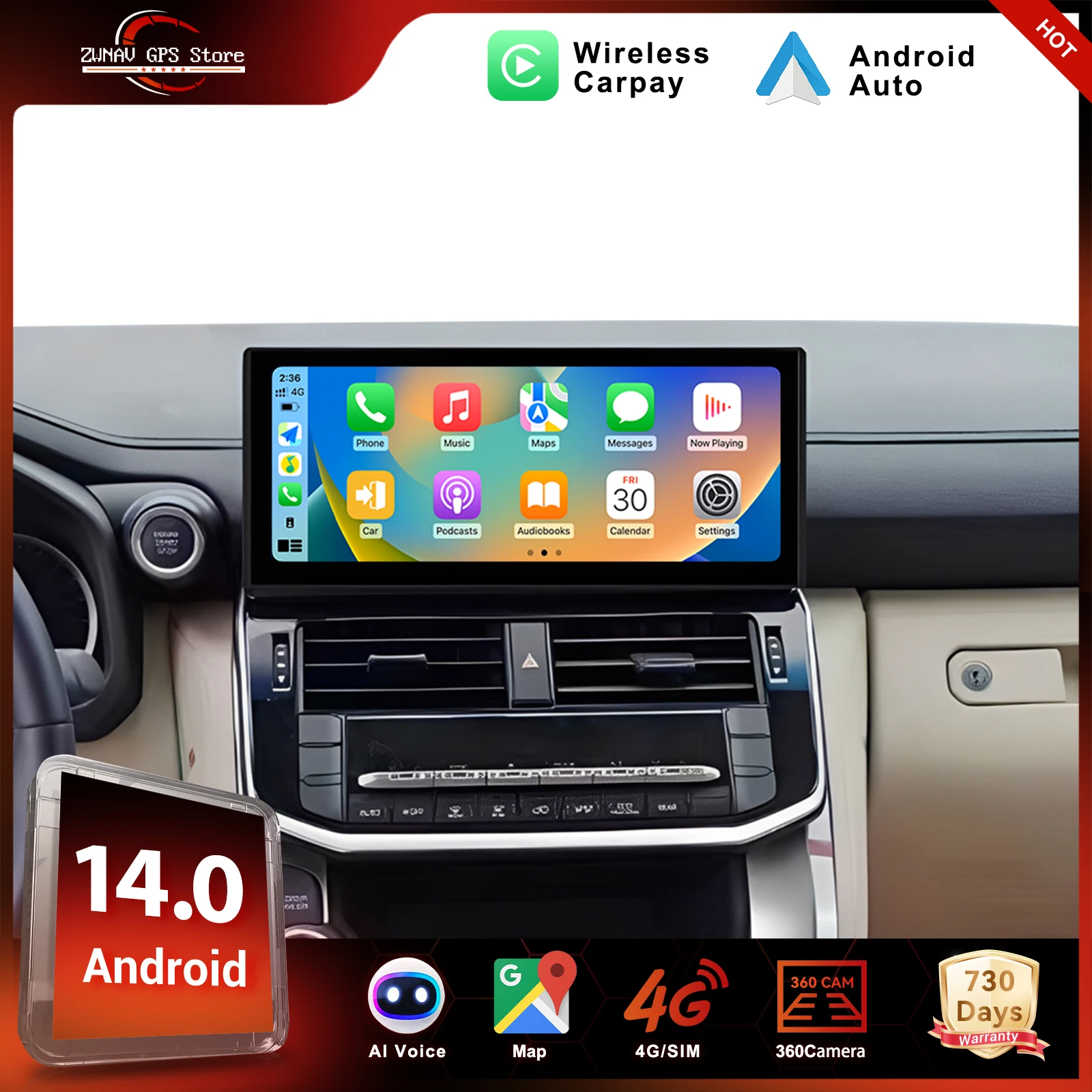 ZWNAV Android 14 Car Radio For Toyota Land Cruiser LC300 2022 Wireless CarPlay Android Auto GPS Navigation DSP Sound WIFI 4G Sys