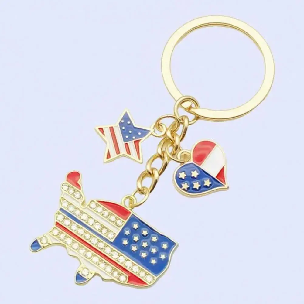 Heart Shaped Keychain Usa Flag Keychain Independence Day Keychain Pendant Enamel Zinc Alloy Key Holder Usa Letters Stars Hearts