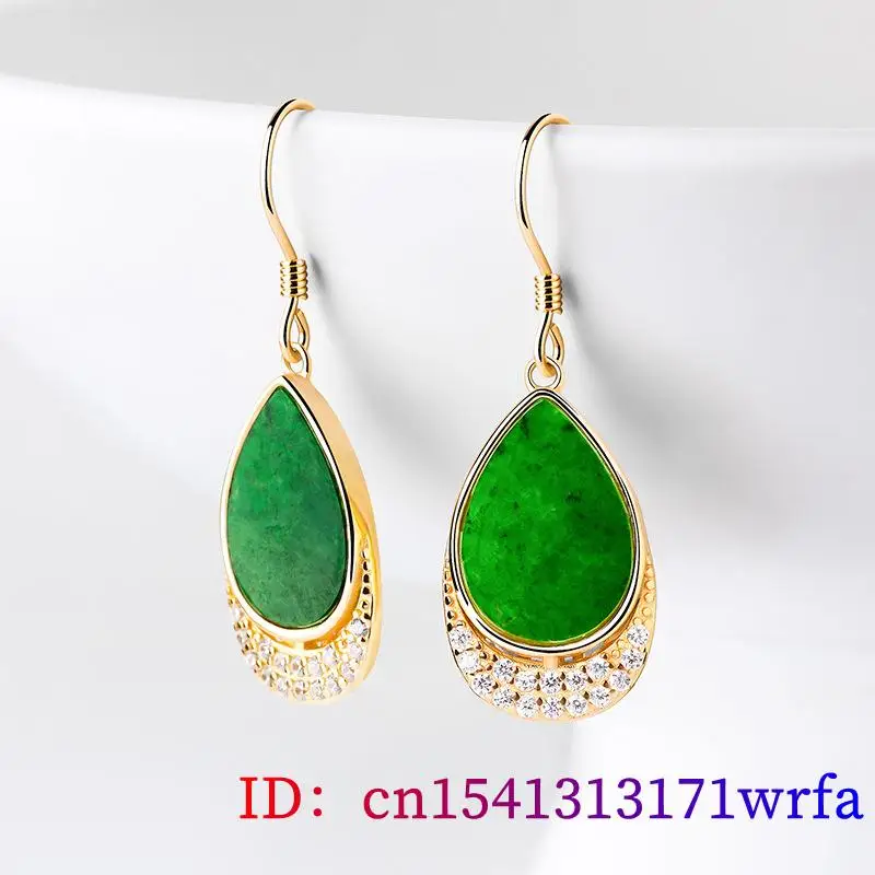 Green Burmese Jadeite Water Drop Earrings Talismans Natural Jewelry Real Myanmar Jade Designer Amulet 925 Silver Accessories