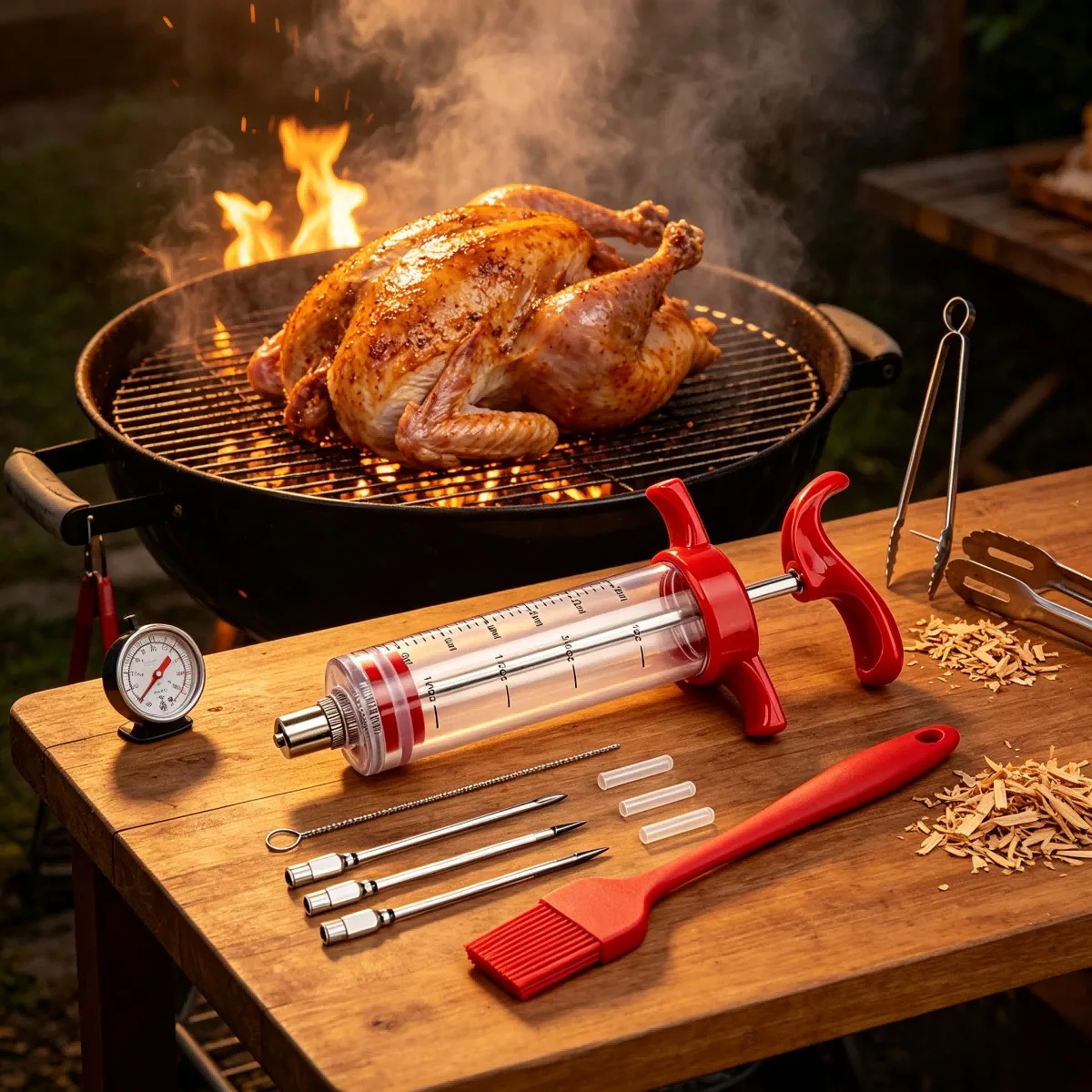 Portable Turkey Meat Injector Syringe Kit Easy Use Professional Marinade Tool Suitable for BBQ Grill Smoking Roasting Barbecue