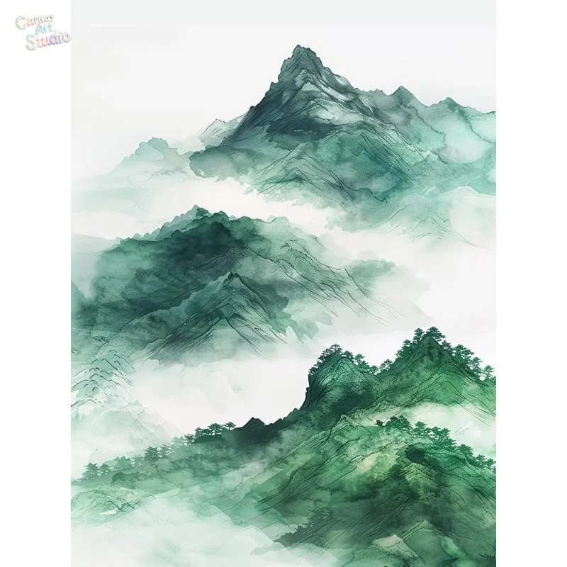 2026 Chinese Ink Wash Landscape Wall Art – Mountain River Scenery Canvas Prints for Home Living Room Bedroom Decor