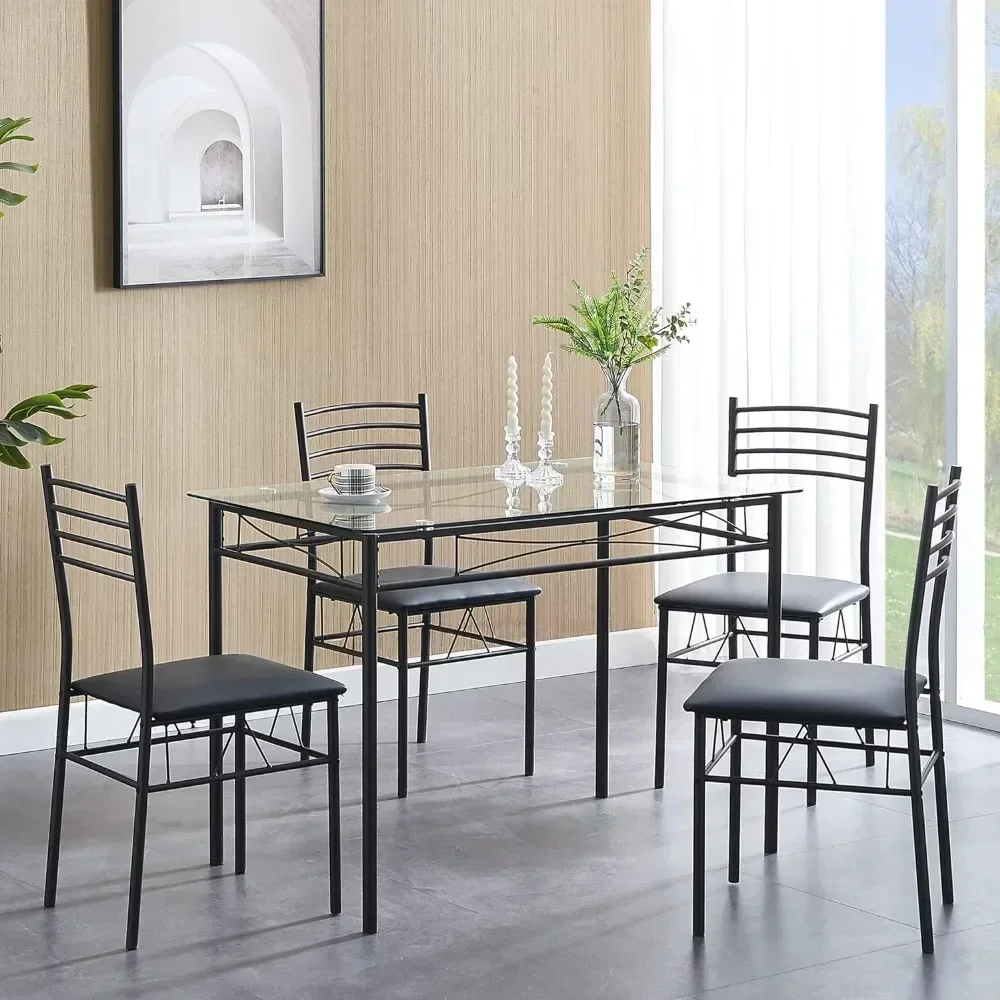 Dining Table with 4 Chairs [4 Placemats Included, Black, 43.3x27.5x30, 15.7x16.9x33.8 Dinings Room Sets Kitchen