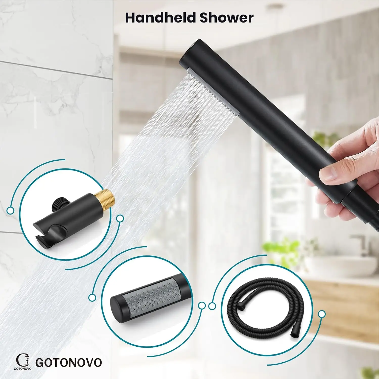 10 Inch Round Rainfall Showerhead Wall Mounted High Pressure Faucet Set with Valve and Handheld Spray, Matte Black