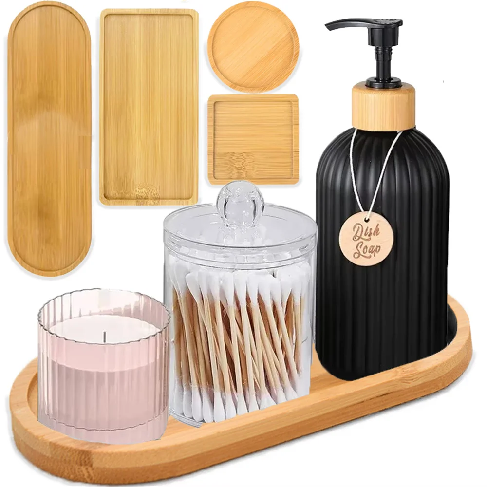 Bandeja organizadora de madera de bambú Natural, forma ovalada y Rectangular para mostrador de baño, almacenamiento de joyería y exhibición de cuidado de la piel, 1-4 Uds.