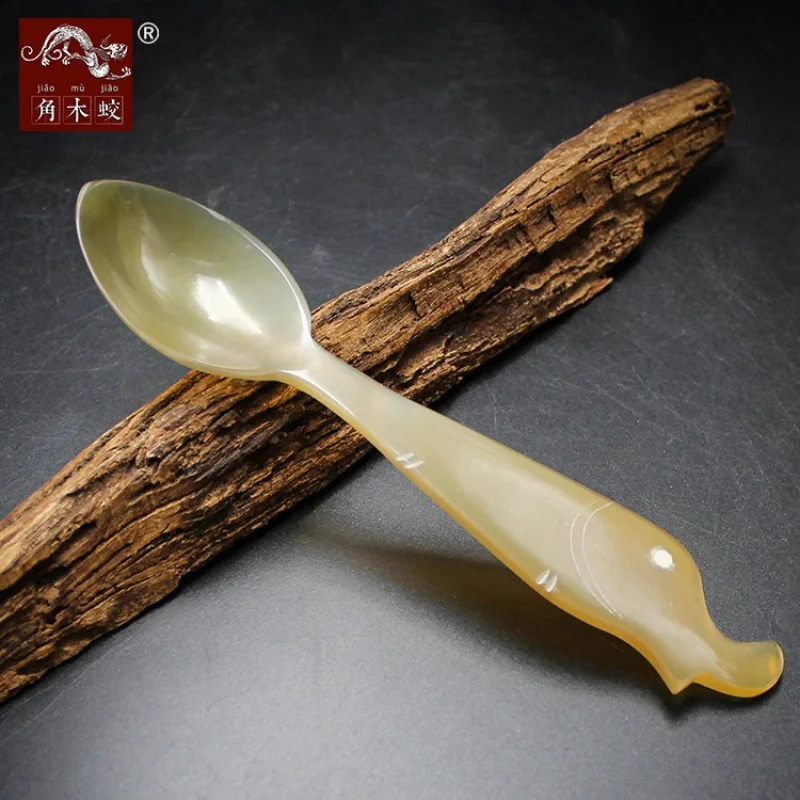 

Horned Yak Horn Spoon with Fish-Shaped Handle for Children