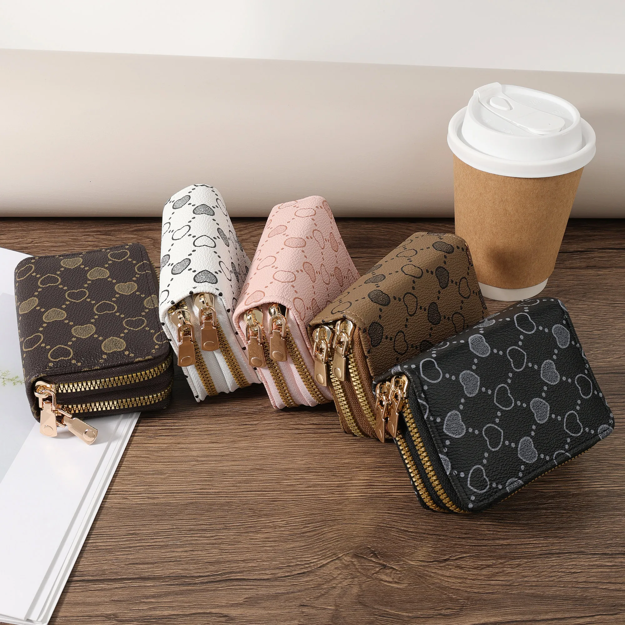 Carteira de moedas minimalista para mulheres, clipe de zíper duplo, bolsa de armazenamento de dinheiro, curta, elegante, multifuncional