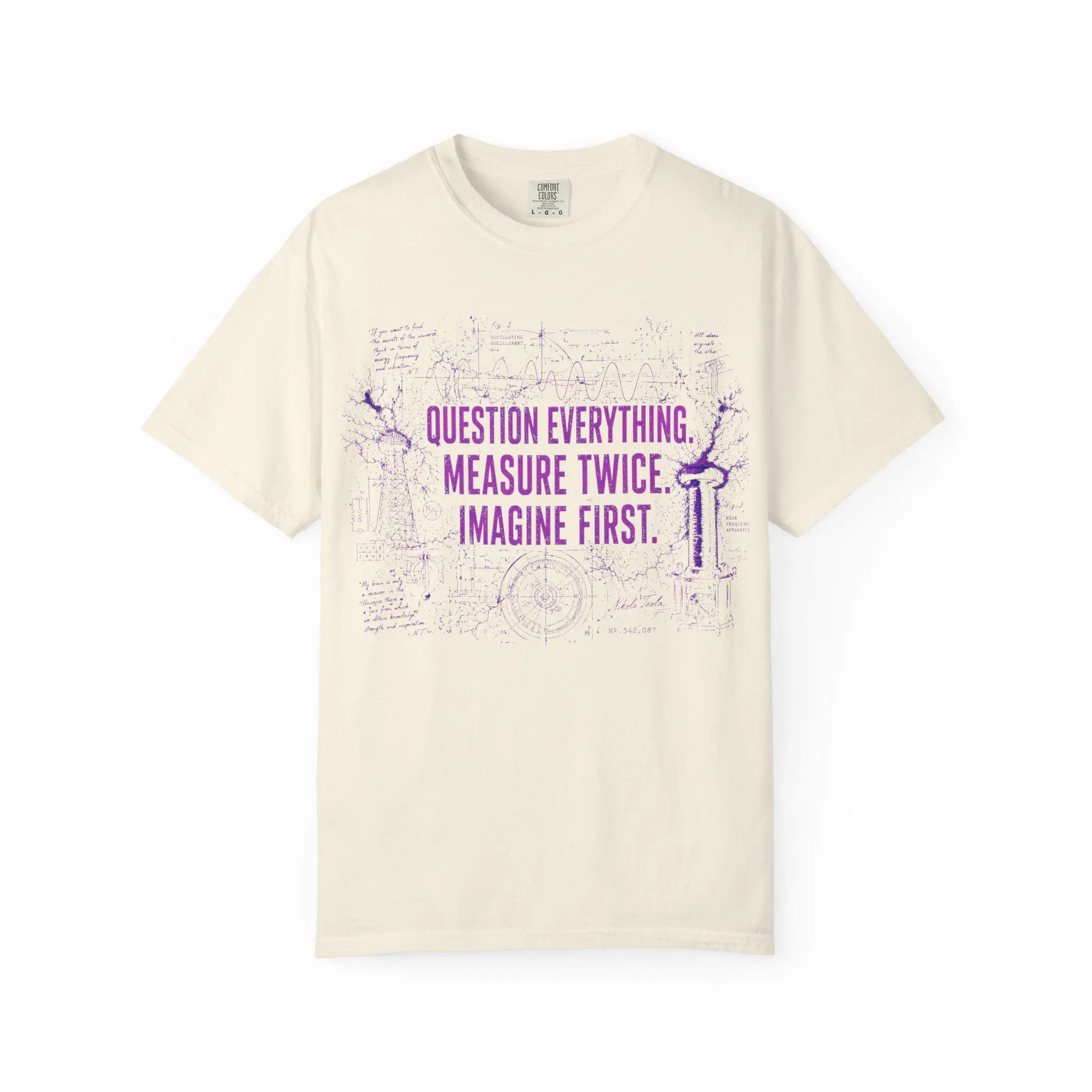 Summer Men's T-shirt, Fashionable Trend, Comfortable and Casual Nikola Tesla Portrait T-shirt | Question Everything Quote