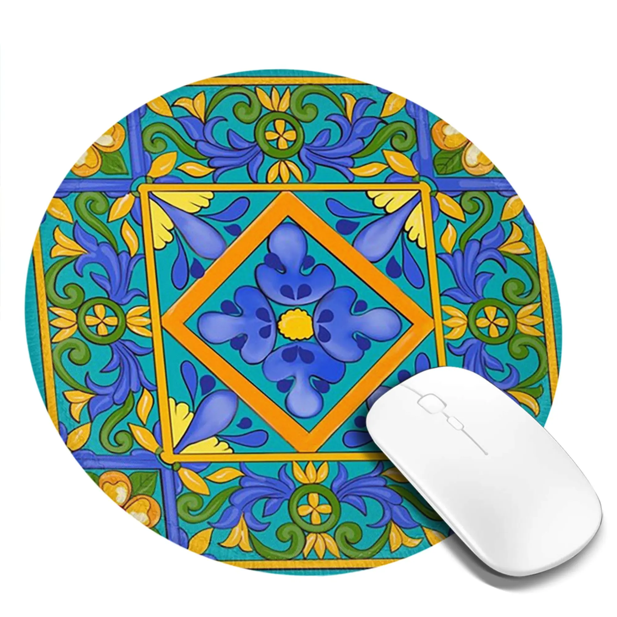 Summer ,Sicilian tiles ,majolica,lemons ,Mediterranean Mouse Pad Computer Keyboard Mouse Mat Gamer PC Laptop Desk Mat Table Mats
