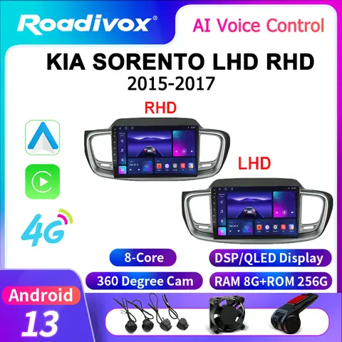Roadivox 기아 소렌토 LHD RHD 2015 2017 용 안드로이드 카 라디오, 스테레오 네비게이션 비디오 멀티미디어 플레이어 테이프 녹음기 카플레이
