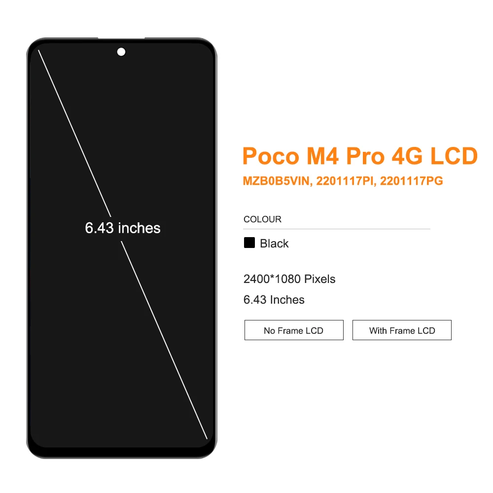 6.43\'\' AMOLED For Xiaomi Poco M4 Pro 4G LCD 2201117PI 2201117PG Display Touch Screen Panel Digitizer For Mi Poco M4 Pro 4G