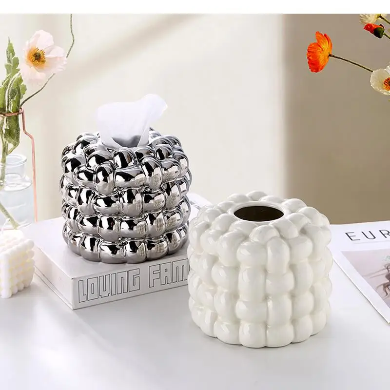 Silver-plated Ceramic Tissue Box Ornaments Three-dimensional Roll Paper Decoration Home Drawer Accessories