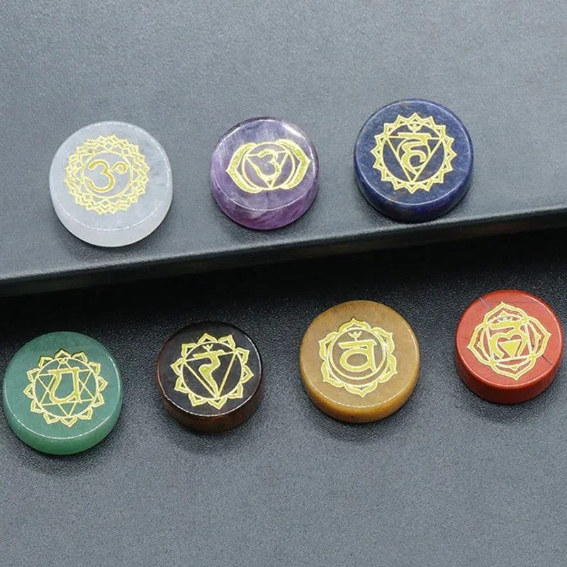 7 Chakra Healing Crystals Gemstones Reiki Symbol Polished Pocket Palm Stone for Stress Relief Balancing Meditation Decor Gifts