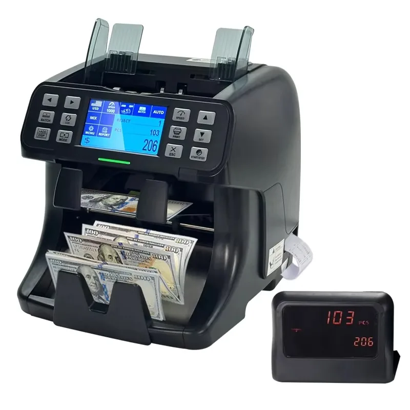 Touch Panel Display 2 CIS Value Counter Money Detector USD EUR  PKR IQD CFA XOF XAF Mixed Notes Bill Counting Machine