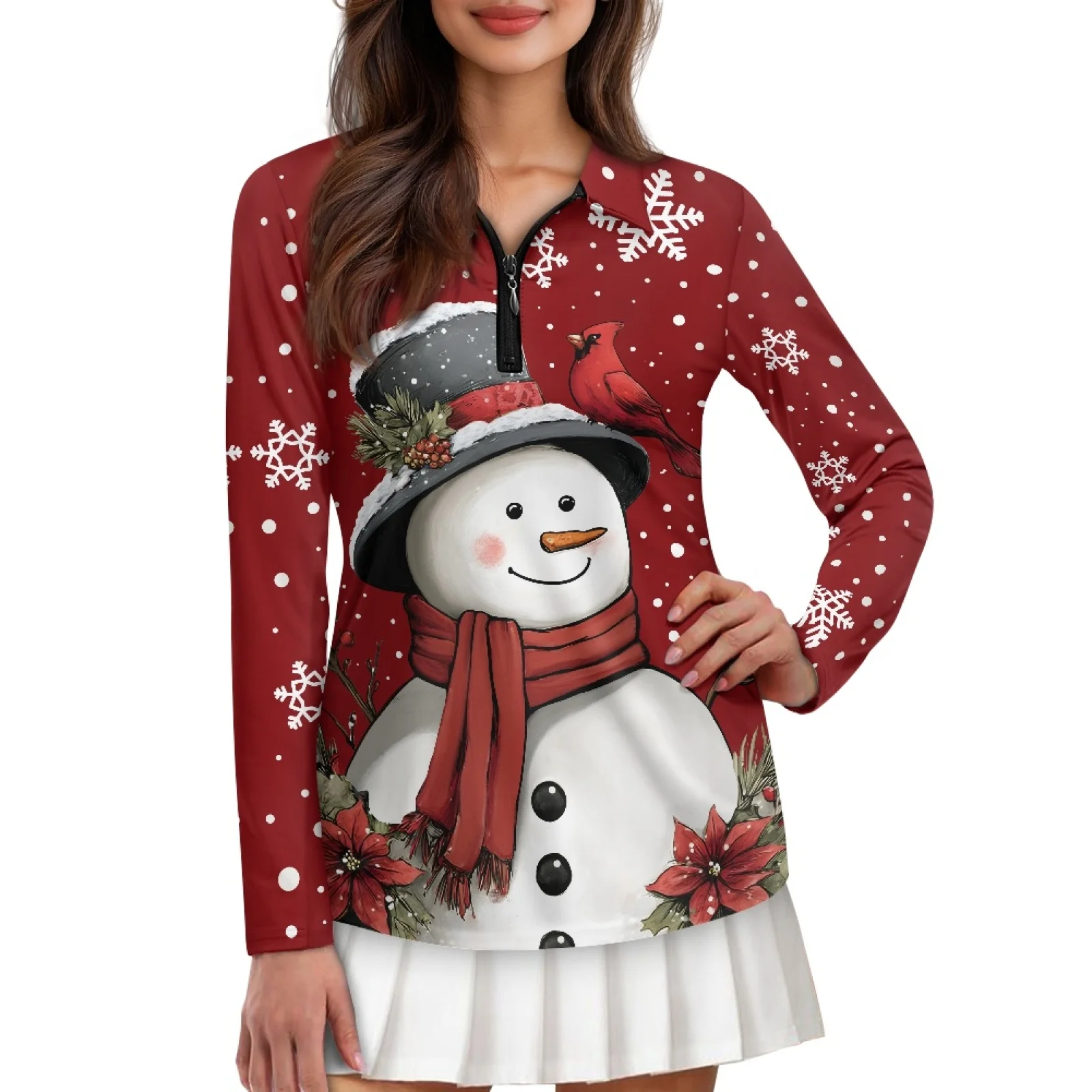 PENSTROLL Snowman Robin Womens Athletic Fit Athletic Tennis Shirts Comfortable Hiking Tops for Outdoor