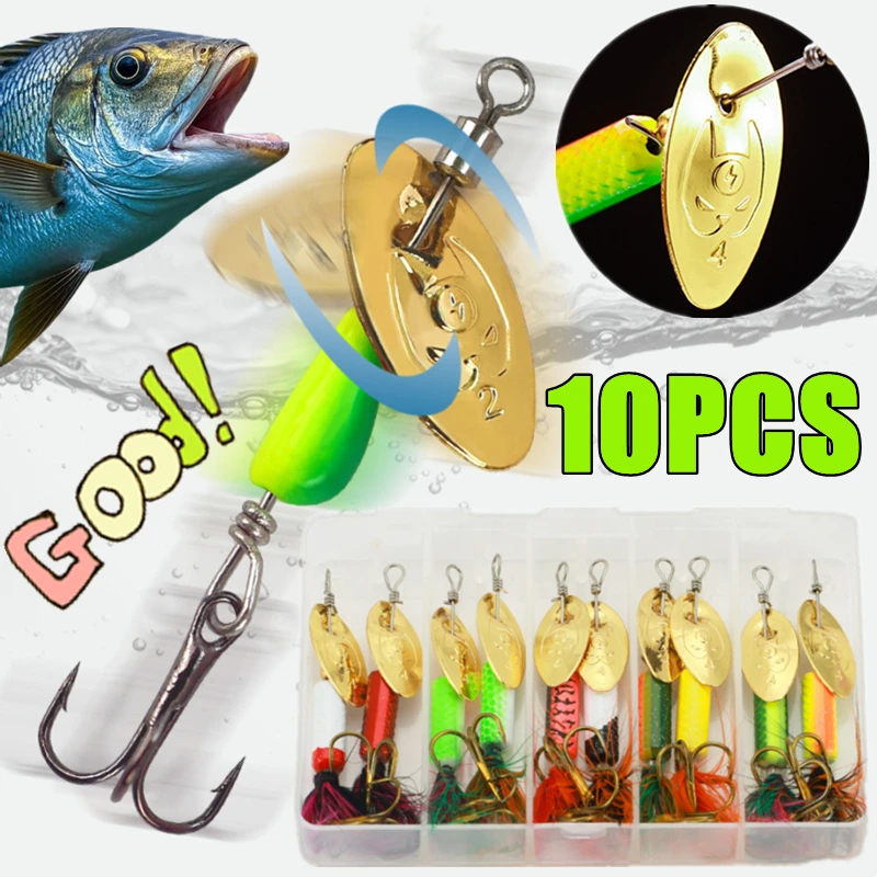 

5/10pcs-lot Spinner Bait Fishing Lure Spoon Feather Saltwater Lure bass bait With Feather Treble Hooks Wobblers Fishing Tackles
