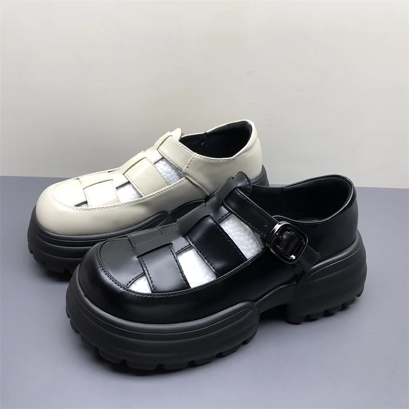 Leather Roman Sle Platform Sandals Women's Summer Lightweight Faionable Versatile Outdoor Slippers Bule Strap Sandals