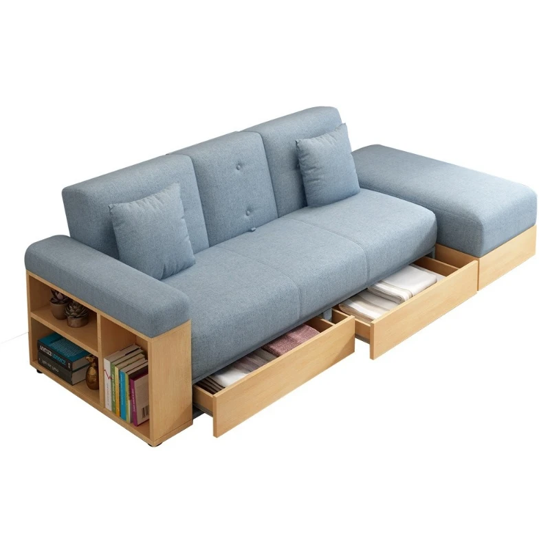 

Japanese-style foldable dual-purpose sofa bed Small apartment fabric living room Multifunctional storage sofa bed