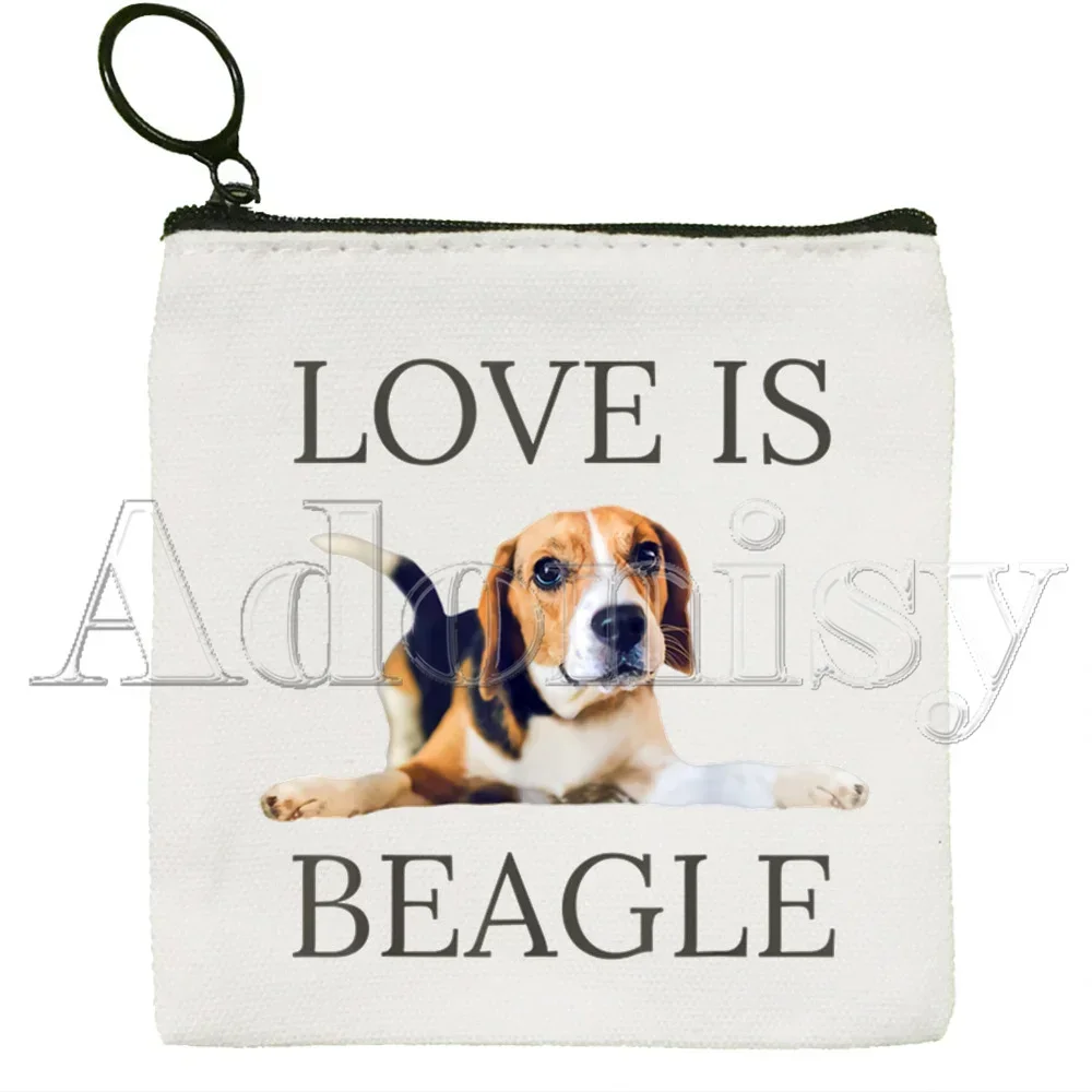 Beagle bolsa de moedas de lona de cor sólida fofa pequena fresca nova bolsa de chave com zíper bolsa de presente de mão