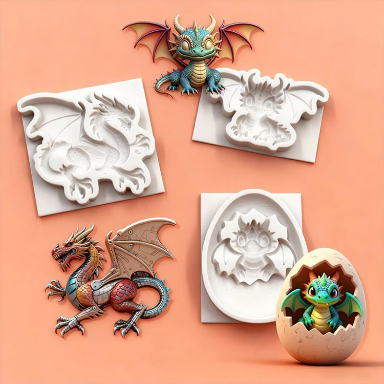 

3D Dragon Silicone Molds Dragon Baby in Egg Flying Dragon Pterosaur Fondant Candy Chocolate Mould Resin Molds Cake Decoration