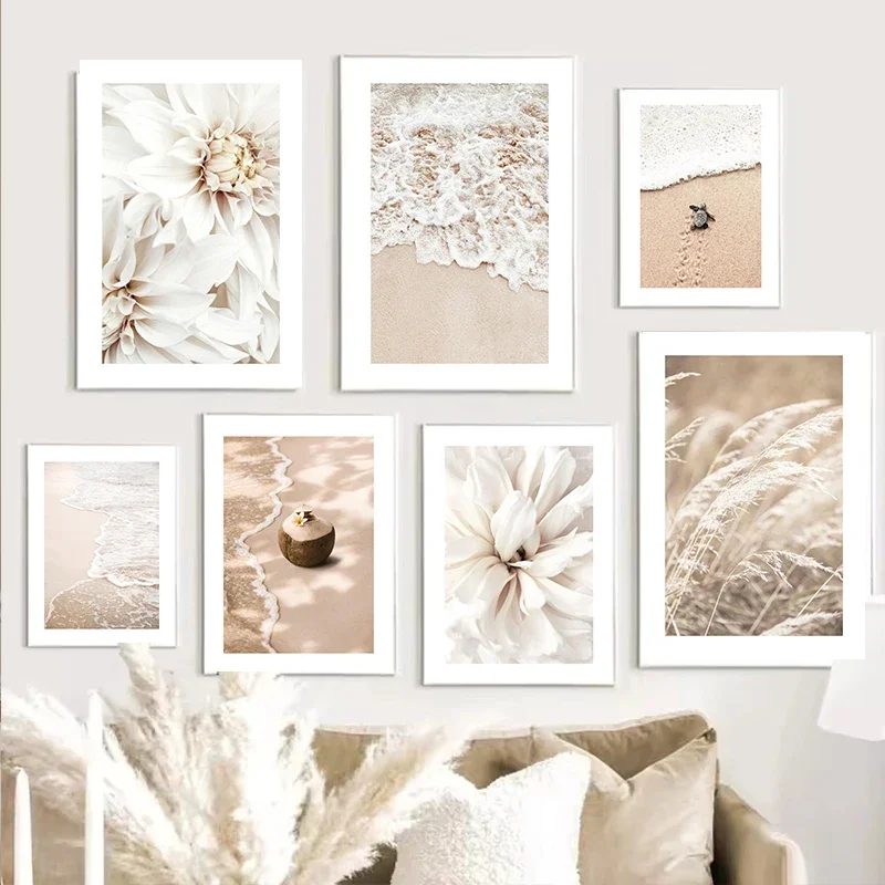 1pc frameless Canvas Painting Beige Flower Grass Scenery Wall Art Pictures Canvas Painting Bohemia Beach Landscape Posters Print