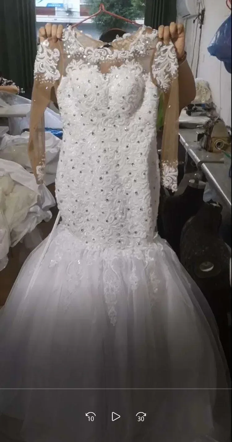 Vestidos De novia De sirena De cristal con apliques africanos personalizados, bata De novia De manga larga, vestidos De novia modestos africanos