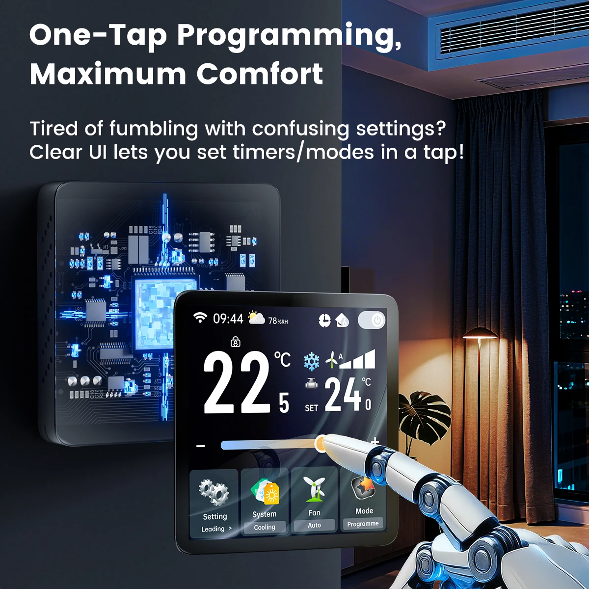 GIRIER Tuya Smart WiFi Thermostat for 2-pipe Fan Coil Unit Central Air Conditioning Controller with TFT Screen Works with Alexa