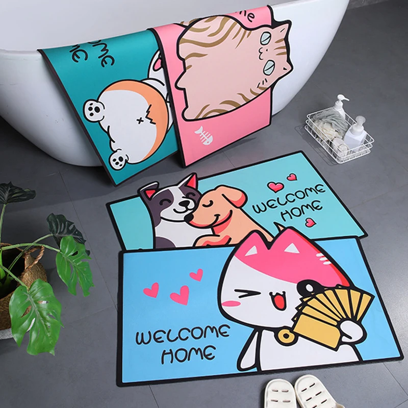 40x60 cm Cartoon Bath Mat Super Absorbent Bathroom Mat Cute Animal Rug Bedroon Floor Carpet Home Bathroom Foot Mats