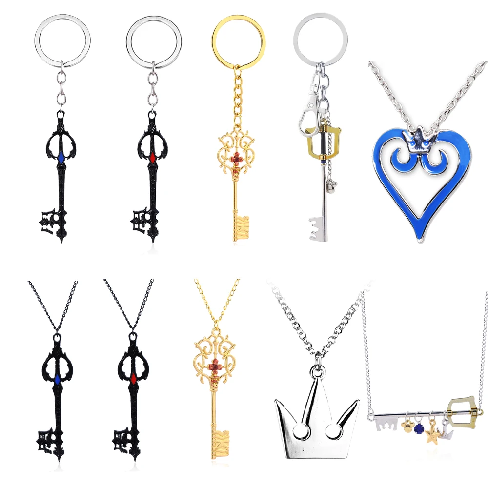 Kingdom Hearts Sora Keyblade Keychain Key Shape Weapon Pendant Key Chain for Women Men Choker Keyring Souvenir Jewelry Gift