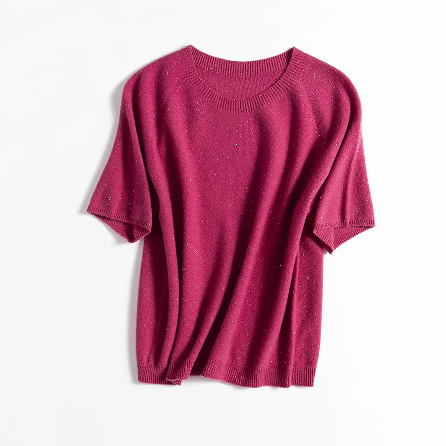 

100%Merino Wool Pullovers for Woman,Round Neck,Seamless,Short Sleeved Sweaters, 2025 Fall Winter Soft Warm TopT5N901JF