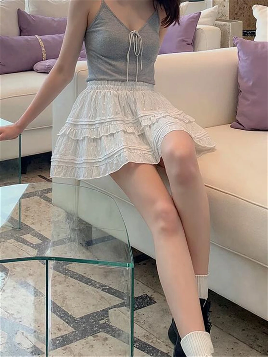 

Юбки женские, однотонные, эстетичные, с высокой талией, плиссированные, с оборками, милые, повседневные, шикарные, универсальные, корейские, повседневные, летние, уличная одежда