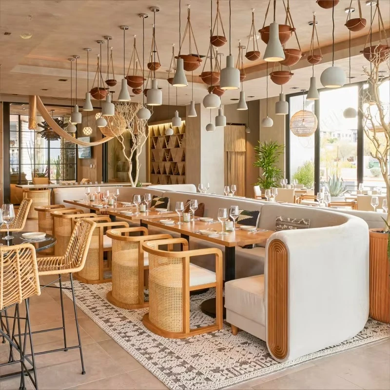 

Custom one-stop commercial indoor restaurant furniture design furniture luxury hotel café booth seating, table and chair set