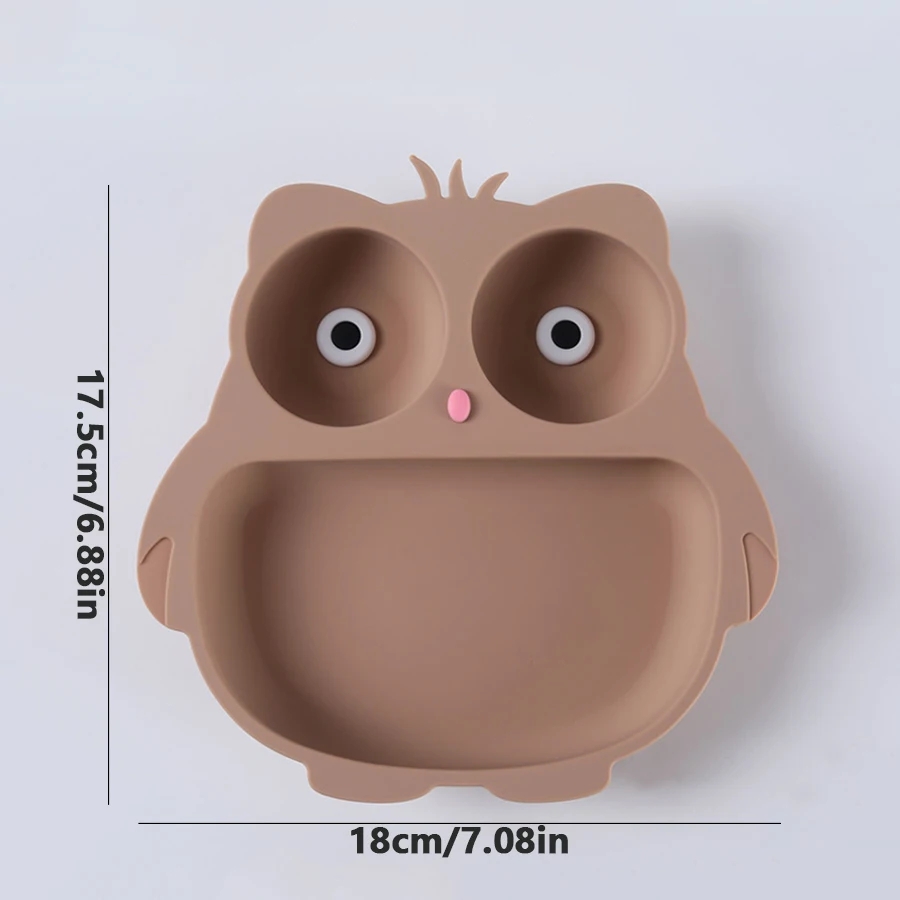 Silicone children\'s tableware suction cup cartoon owl plate silicone baby bowls and plates children\'s training eating auxiliary