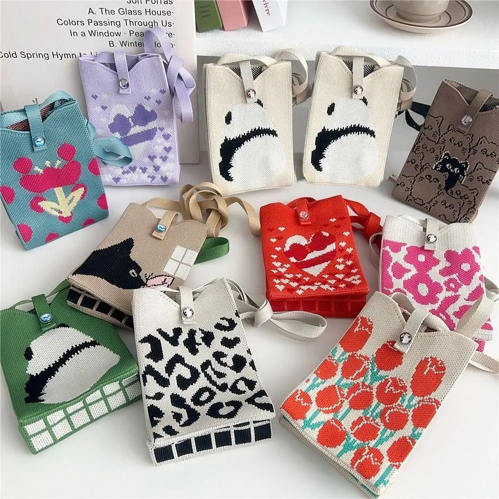 

Модная вязаная сумка с героями мультфильмов, мини-вязаная сумка на запястье с узлом, большая вместительная сумка для телефона, студенческая