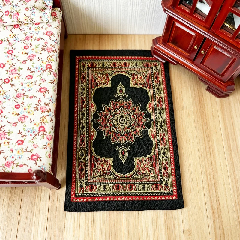 1:12 Dollhouse Mini Persian Woven Rug Vintage Carpet Mat Doll House Floor Decor Accessory for Miniature Scene Diorama Decoration