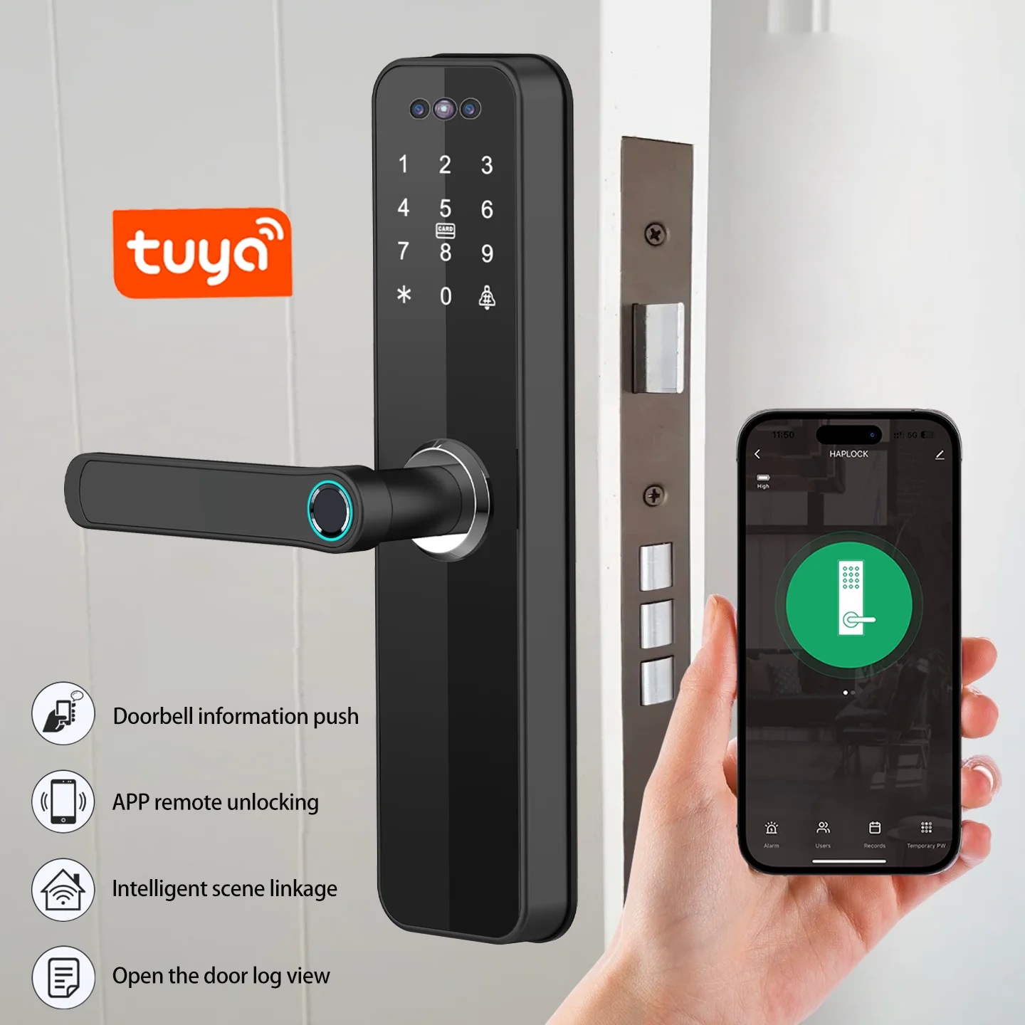 HAPLOCK-Tuya WiFi Smart Door Lock, Fechadura Eletrônica Digital, Reconhecimento Facial, Fechadura de Impressão Digital, Segurança-Proteção