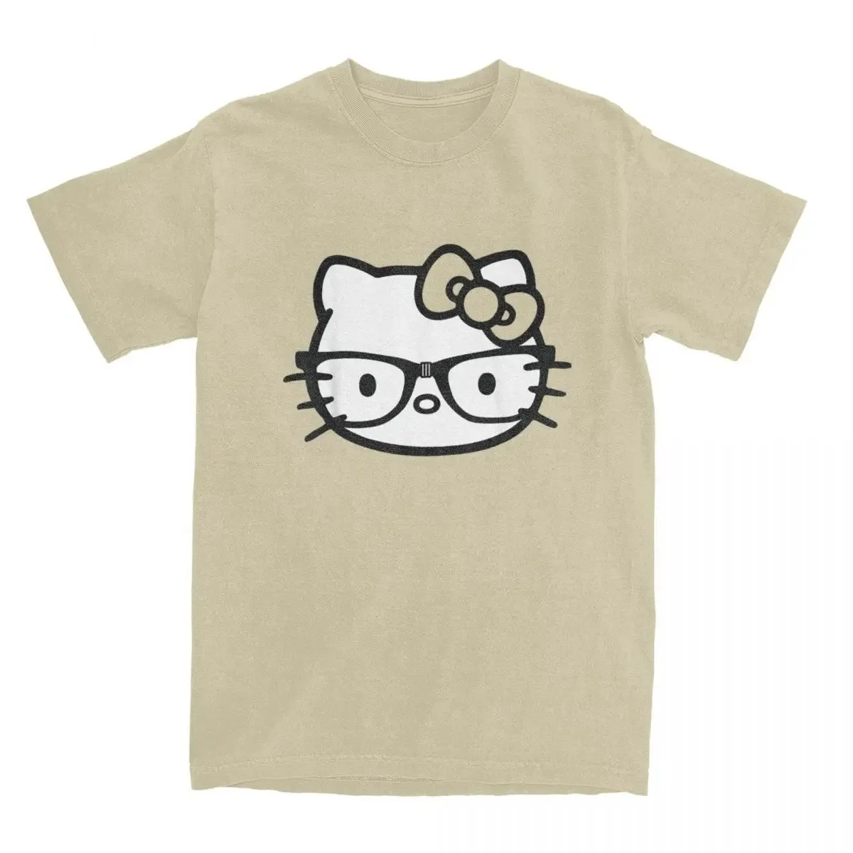 Hello Kitty Black And White Nerd Glasses T Shirts Men Women\'s Pure Cotton Male T-Shirt Crewneck Tees Short Sleeve Tops Printed