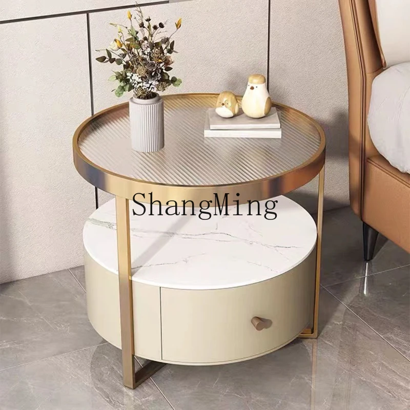 

ZYY light luxury solid wood bedside table glass rock slab bedside table creative sofa small side table