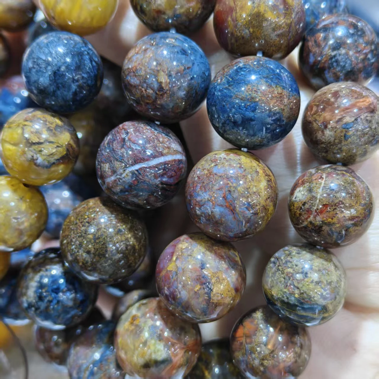 Natürliche, farbenfrohe Pietersite-Quarz-Perlen in AAA-Qualität, glatt, rund, lose Perlen für die Schmuckherstellung, Design-Armband, elastisches Seil, handgefertigter Schmuck – Detail 5