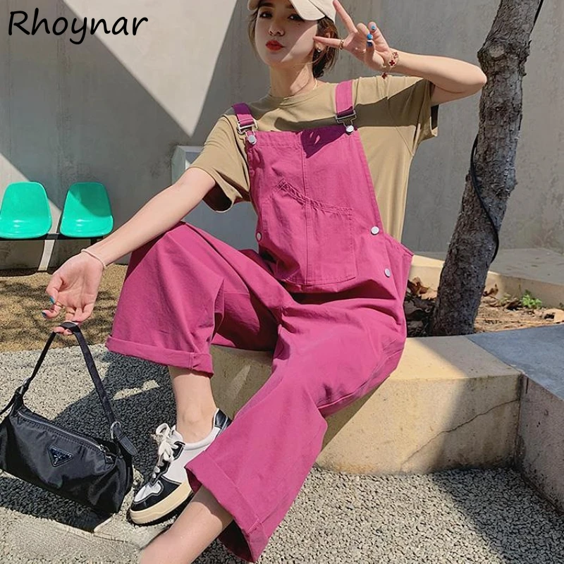 Jumpsuits Women Cargo Solid Loose Streetwear Retro Harajuku Cool Chic Korean Style Thin Summer Basic All-match Overalls Kawaii