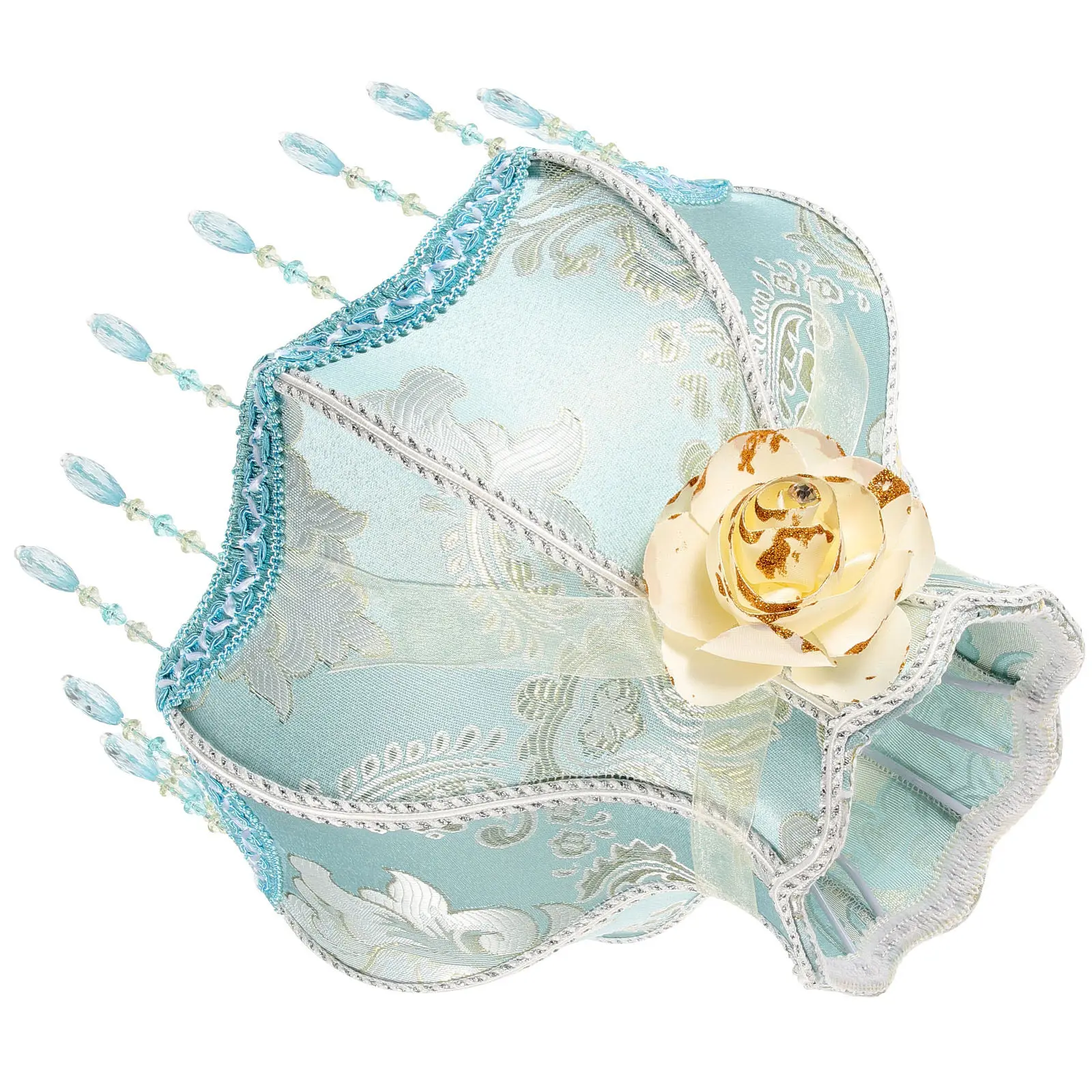 

Retro Lace Lampshade Fabric Vintage European Style Beaded Fringe Tassel Scallop Table Floor Lamp Shade Replacement For