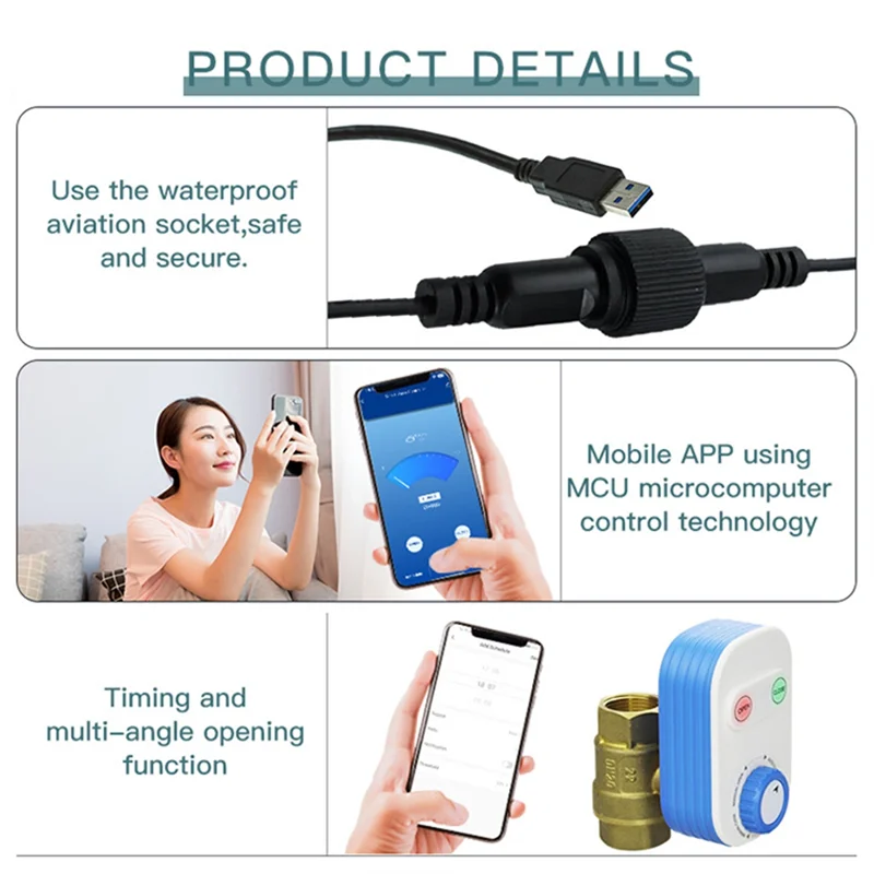AF90-Tuya Wifi Water Valve Shutoff Controller For Alexa Google Assistant Smart Remote Control Ball Valve DN20 3/4Inch